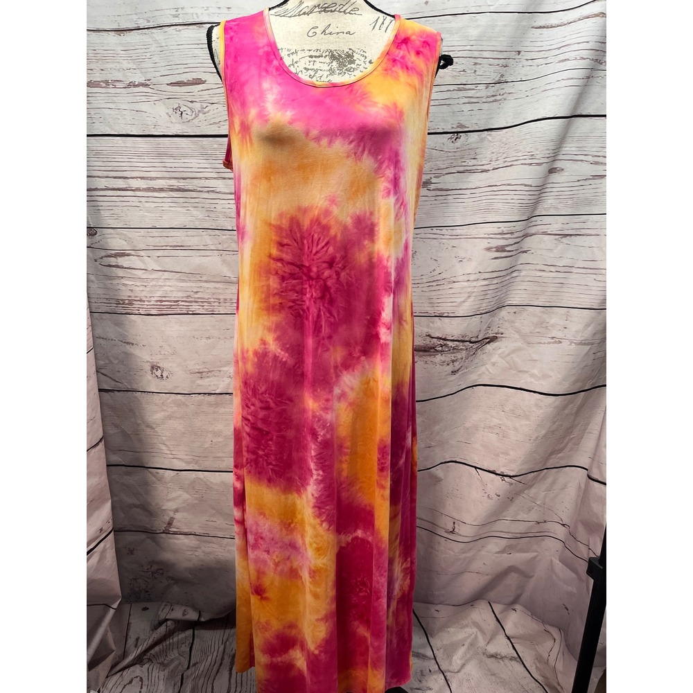 Tash + Sophie Womens Pink Orange Tie Dye Sleeveless Maxi Dress Large USA Made